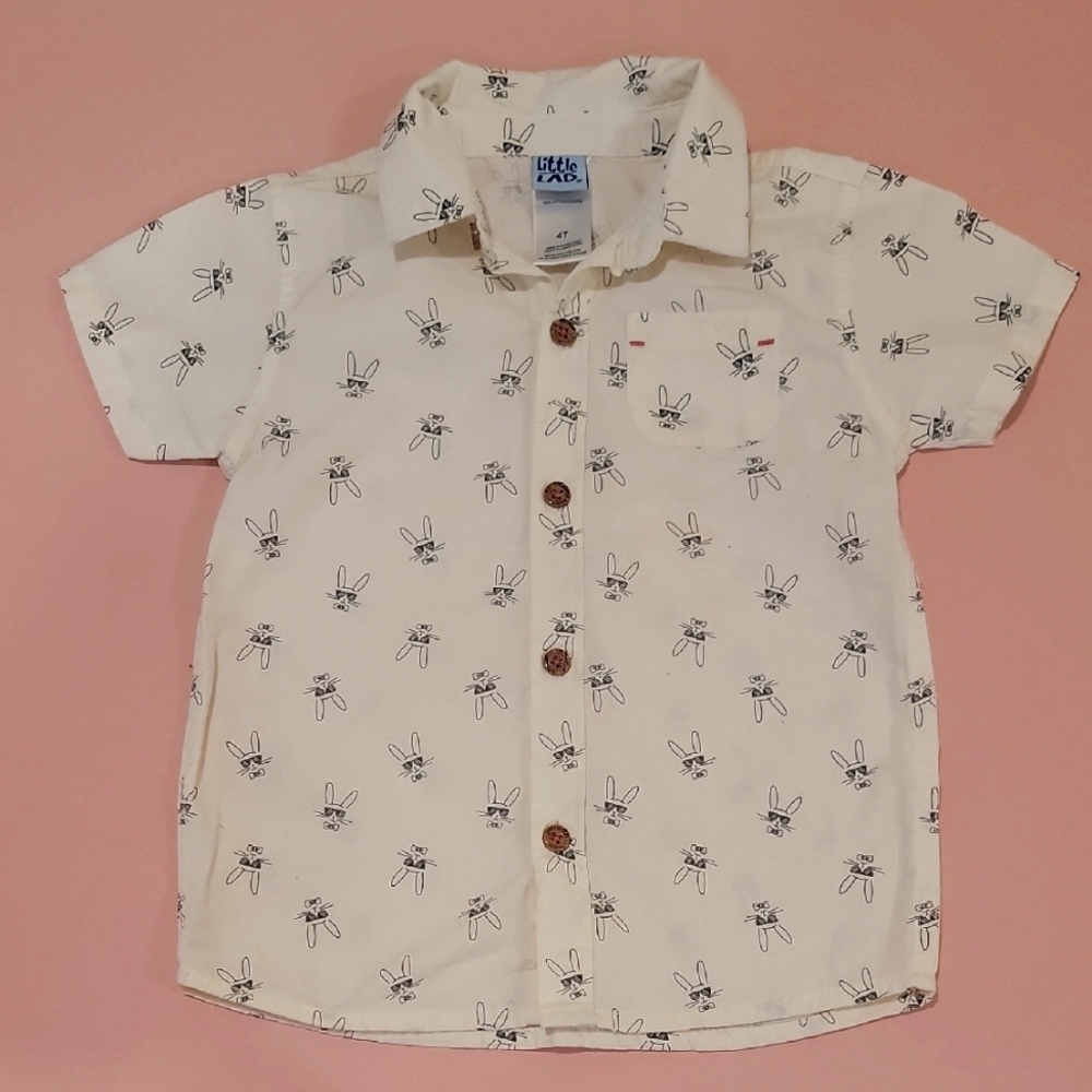 LITTLE LAD BUNNY RABBIT MOTIF BUTTON DOWN SHORT SLEEVE SHIRT (sz 4T)